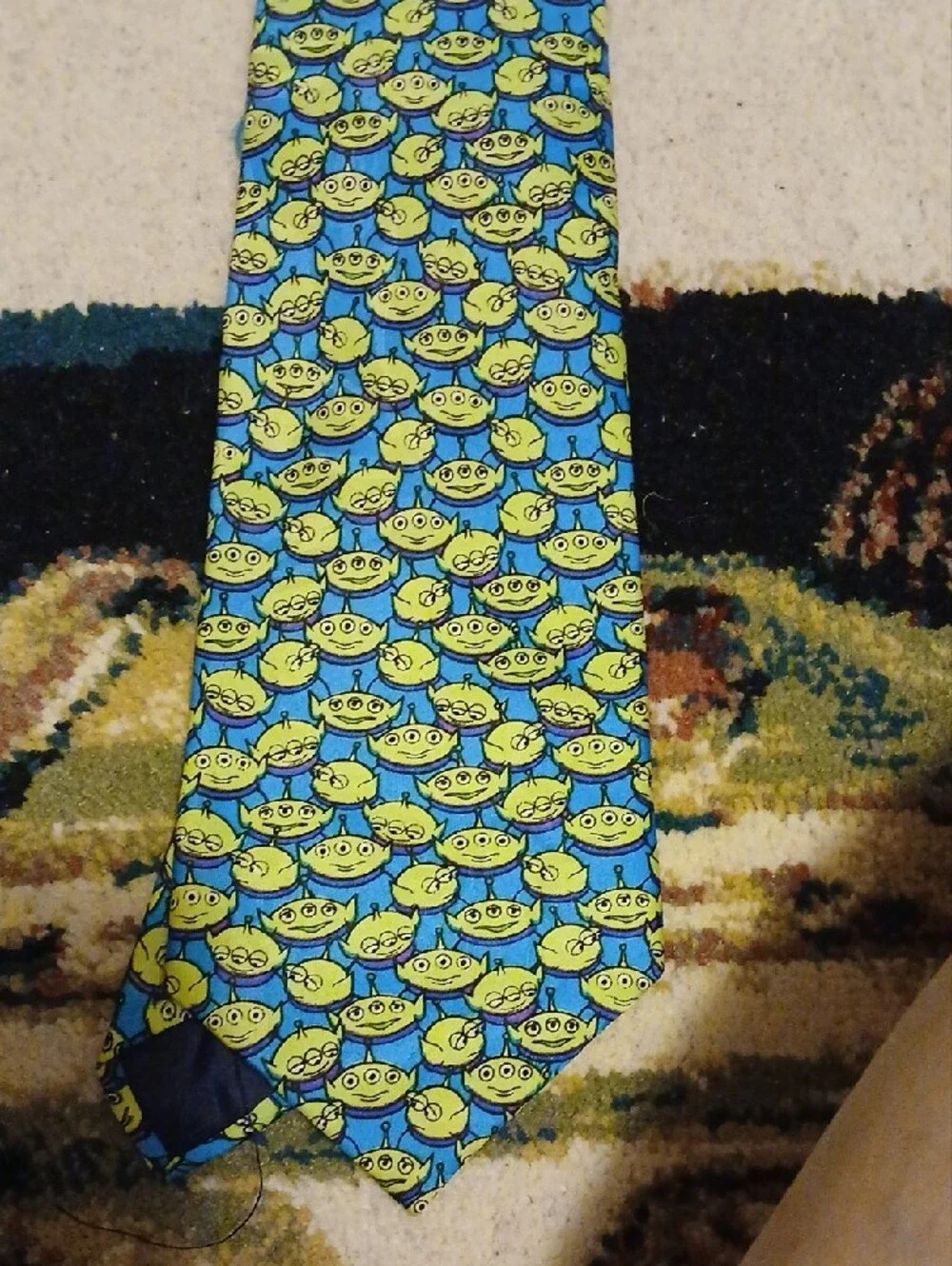 Disney Blue Tie with Yellow Alien Smile Pattern Toy Story Tie